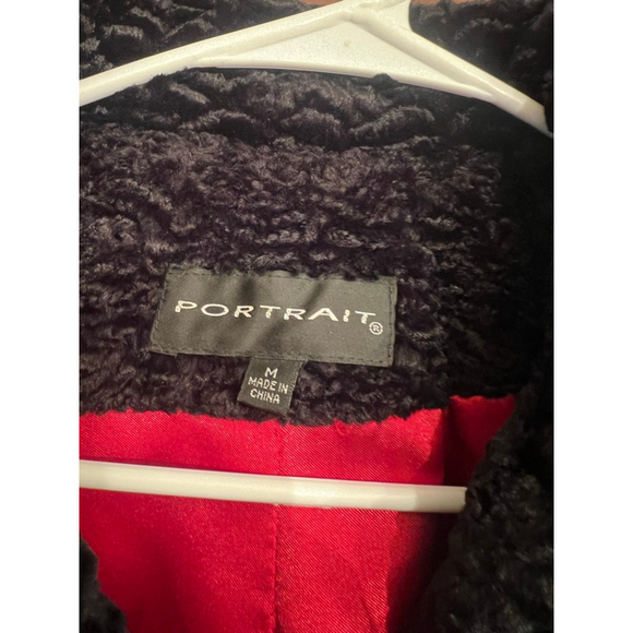 Women's PORTRAIT Black Faux Fur Coat with Red Lining, Size M - Picture 10 of 12